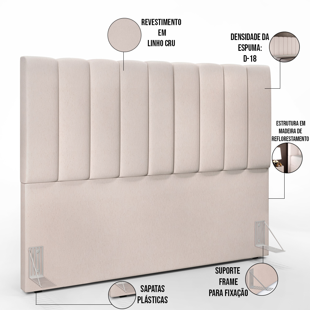 Kit Cabeceira Cama Box Casal Queen 160cm Com Calçadeira Baú Dália W01 Linho Cru - Lyam Decor