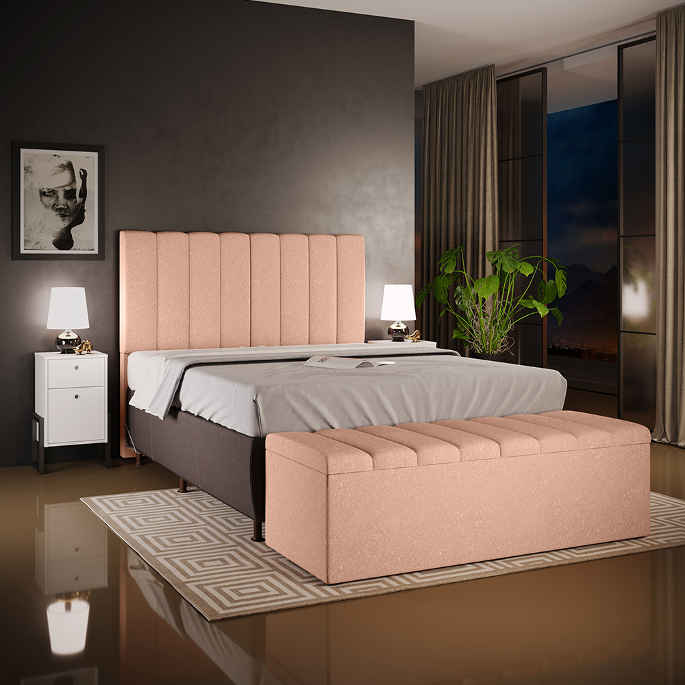 Kit Cabeceira Cama Box Casal Queen 160cm Com Calçadeira Baú Dália W01 Linho Rosê - Lyam Decor