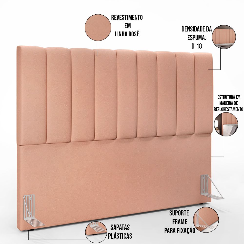 Kit Cabeceira Cama Box Casal Queen 160cm Com Calçadeira Baú Dália W01 Linho Rosê - Lyam Decor
