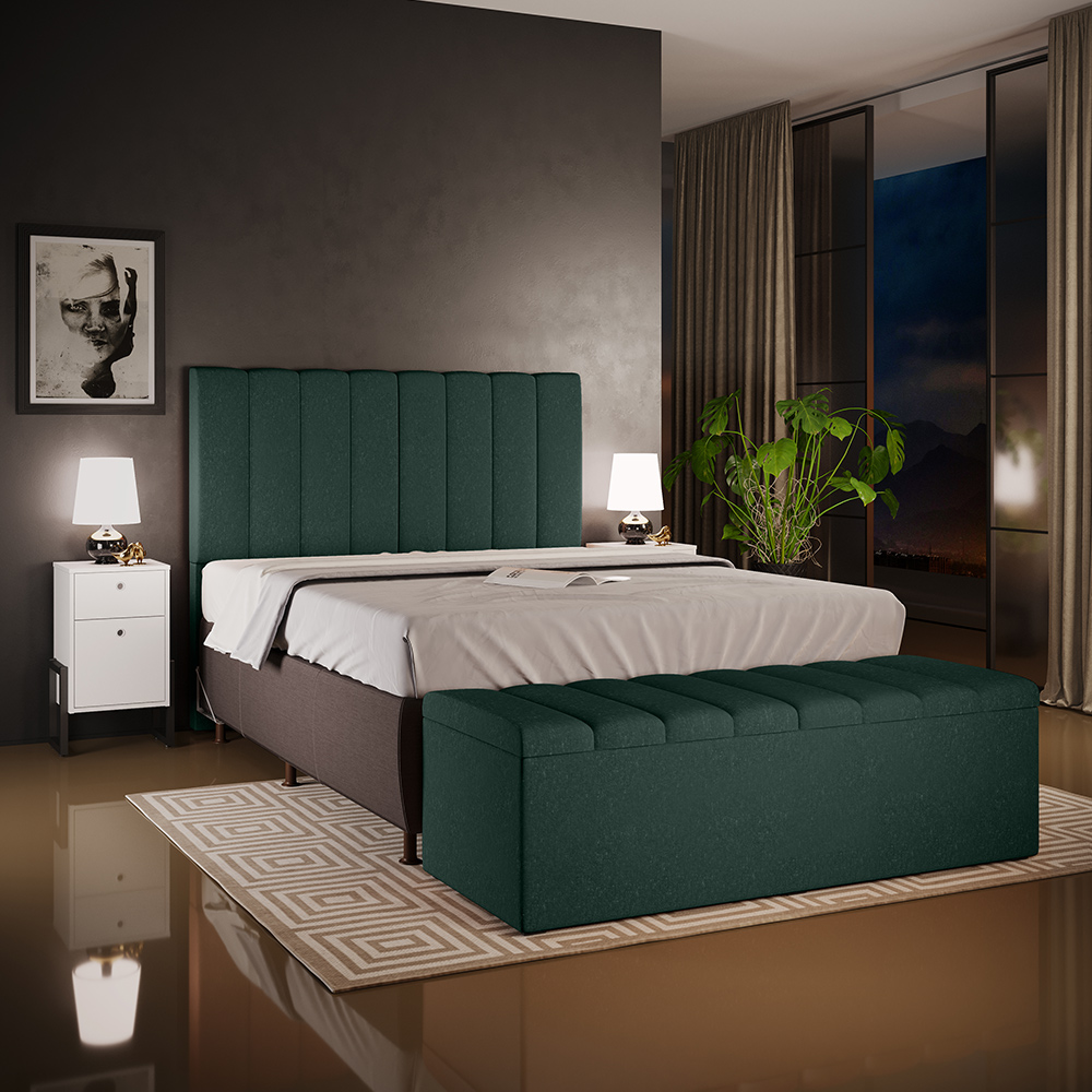 Kit Cabeceira Cama Box Casal Queen 160cm Com Calçadeira Baú Dália W01 Linho Verde Musgo - Lyam Decor