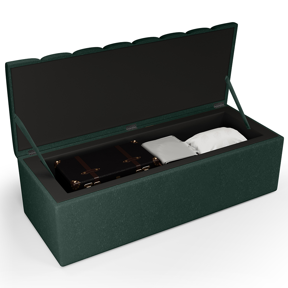 Kit Cabeceira Cama Box Casal Queen 160cm Com Calçadeira Baú Dália W01 Linho Verde Musgo - Lyam Decor