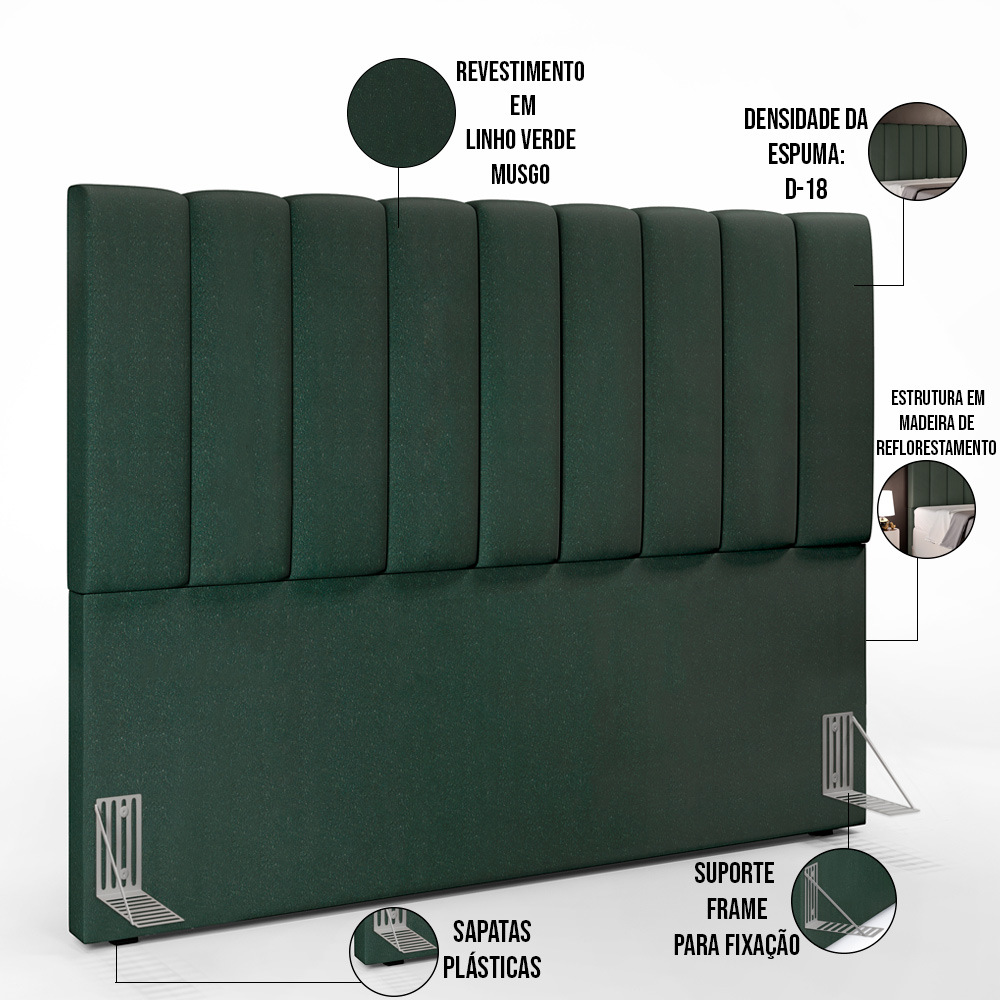Kit Cabeceira Cama Box Casal Queen 160cm Com Calçadeira Baú Dália W01 Linho Verde Musgo - Lyam Decor