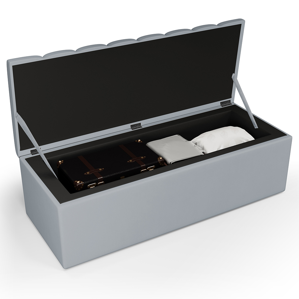 Kit Cabeceira Cama Box Casal Queen 160cm Com Calçadeira Baú Dália W01 Suede Cinza - Lyam Decor