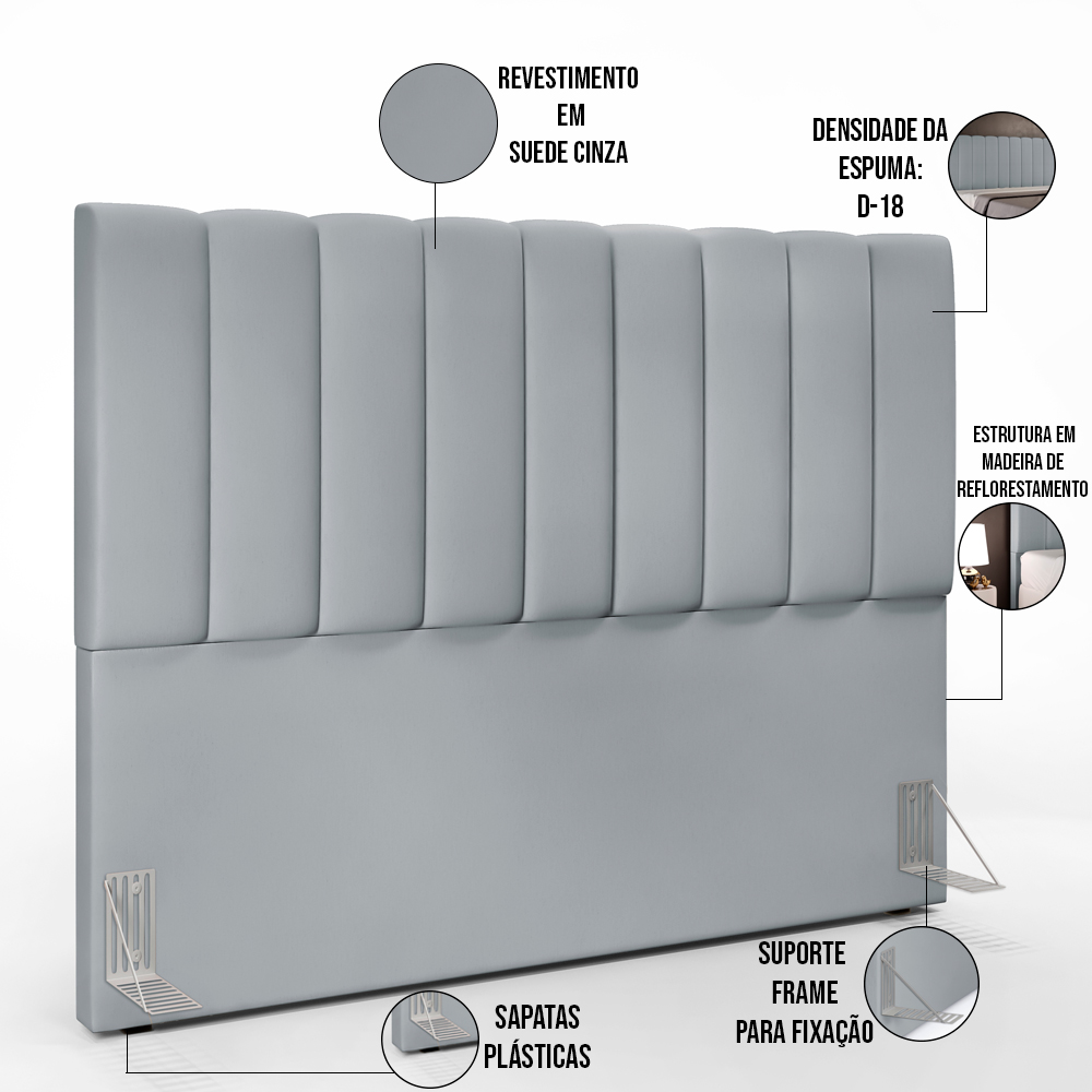 Kit Cabeceira Cama Box Casal Queen 160cm Com Calçadeira Baú Dália W01 Suede Cinza - Lyam Decor