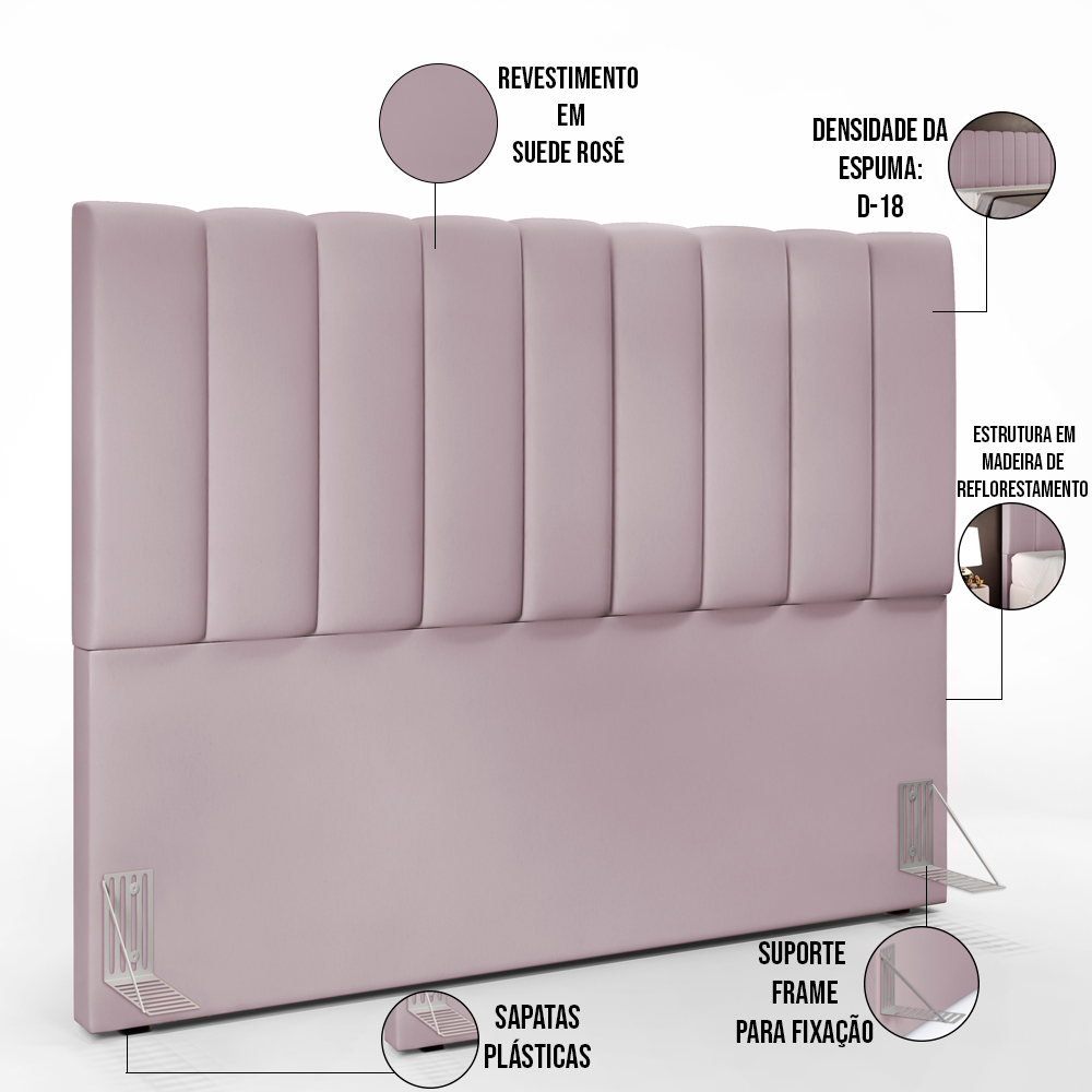 Kit Cabeceira Cama Box Casal Queen 160cm Com Calçadeira Baú Dália W01 Suede Rosê - Lyam Decor