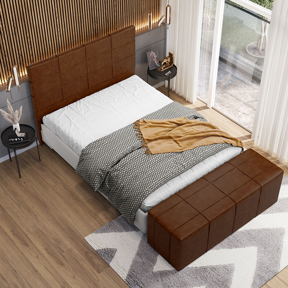 Kit Cabeceira Cama Box King 195cm com Calçadeira Roma W01 Couríssimo Marrom - Lyam