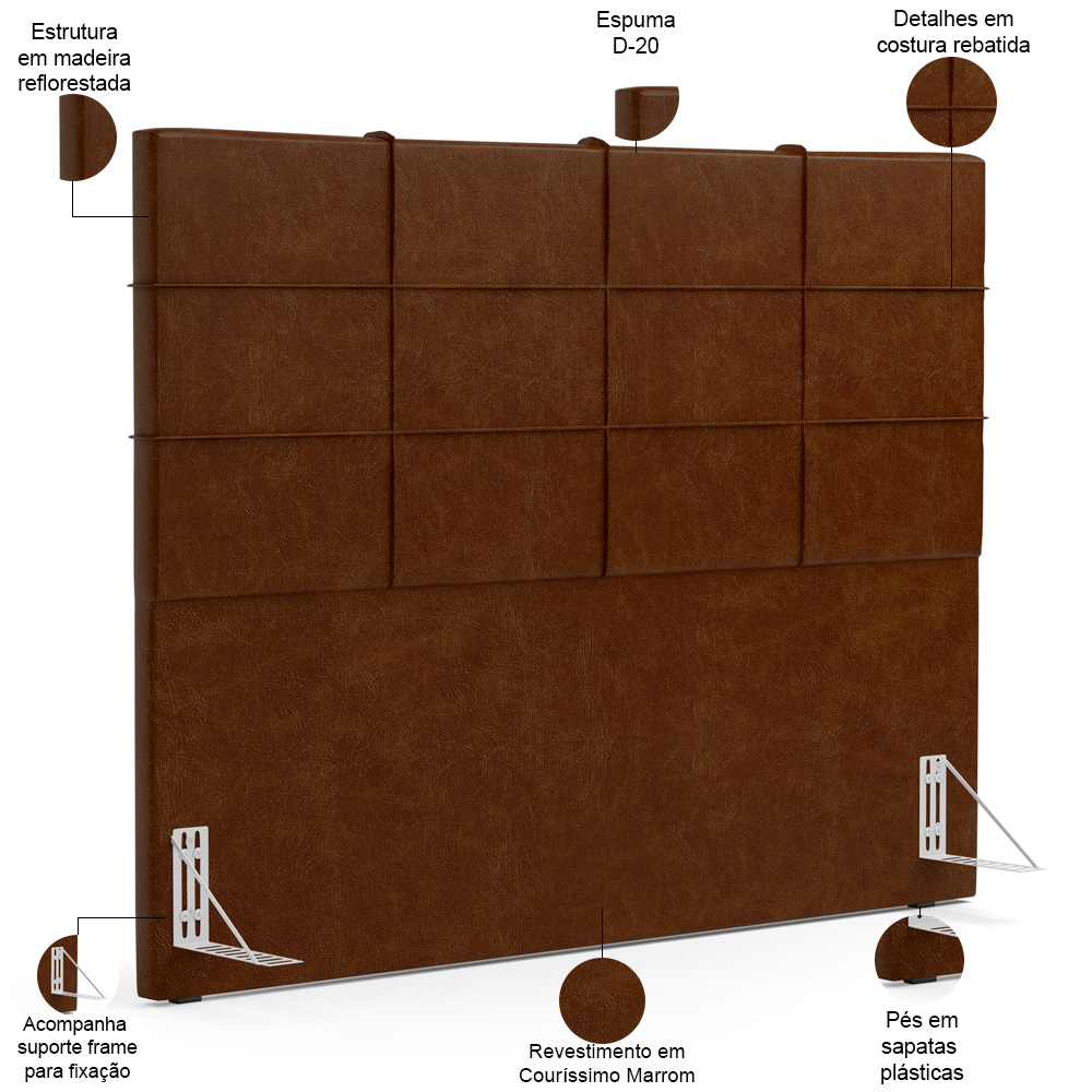 Kit Cabeceira Cama Box King 195cm com Calçadeira Roma W01 Couríssimo Marrom - Lyam