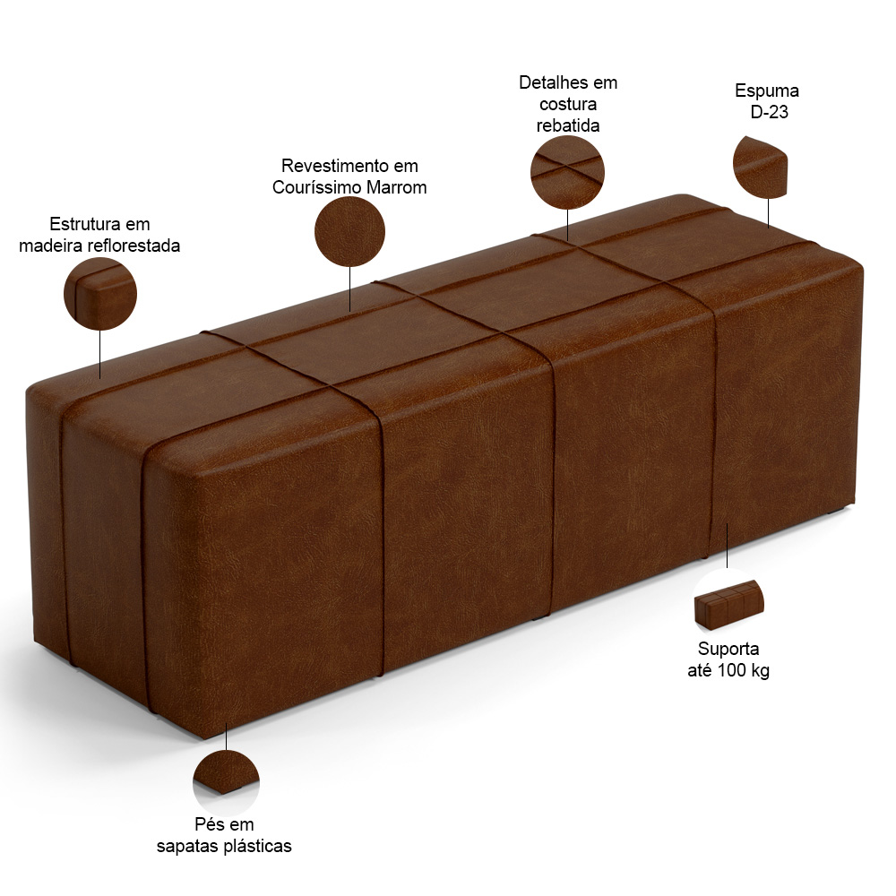 Kit Cabeceira Cama Box King 195cm com Calçadeira Roma W01 Couríssimo Marrom - Lyam