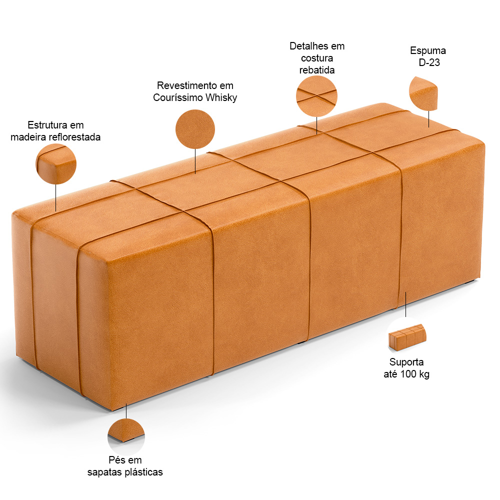 Kit Cabeceira Cama Box King 195cm com Calçadeira Roma W01 Couríssimo Whisky - Lyam