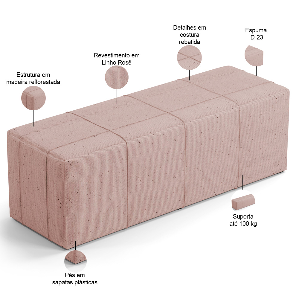 Kit Cabeceira Cama Box King 195cm com Calçadeira Roma W01 Linho Rosê - Lyam