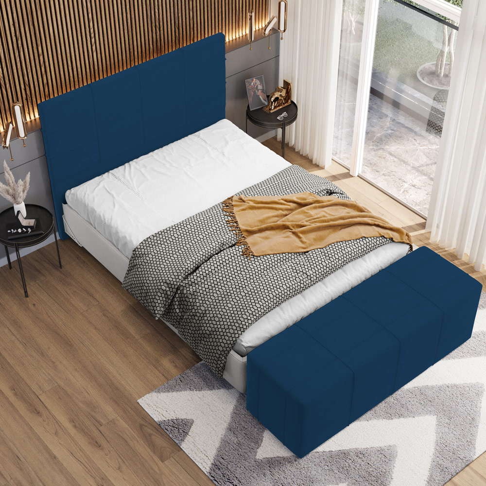 Kit Cabeceira Cama Box King 195cm com Calçadeira Roma W01 Suede Azul Marinho - Lyam