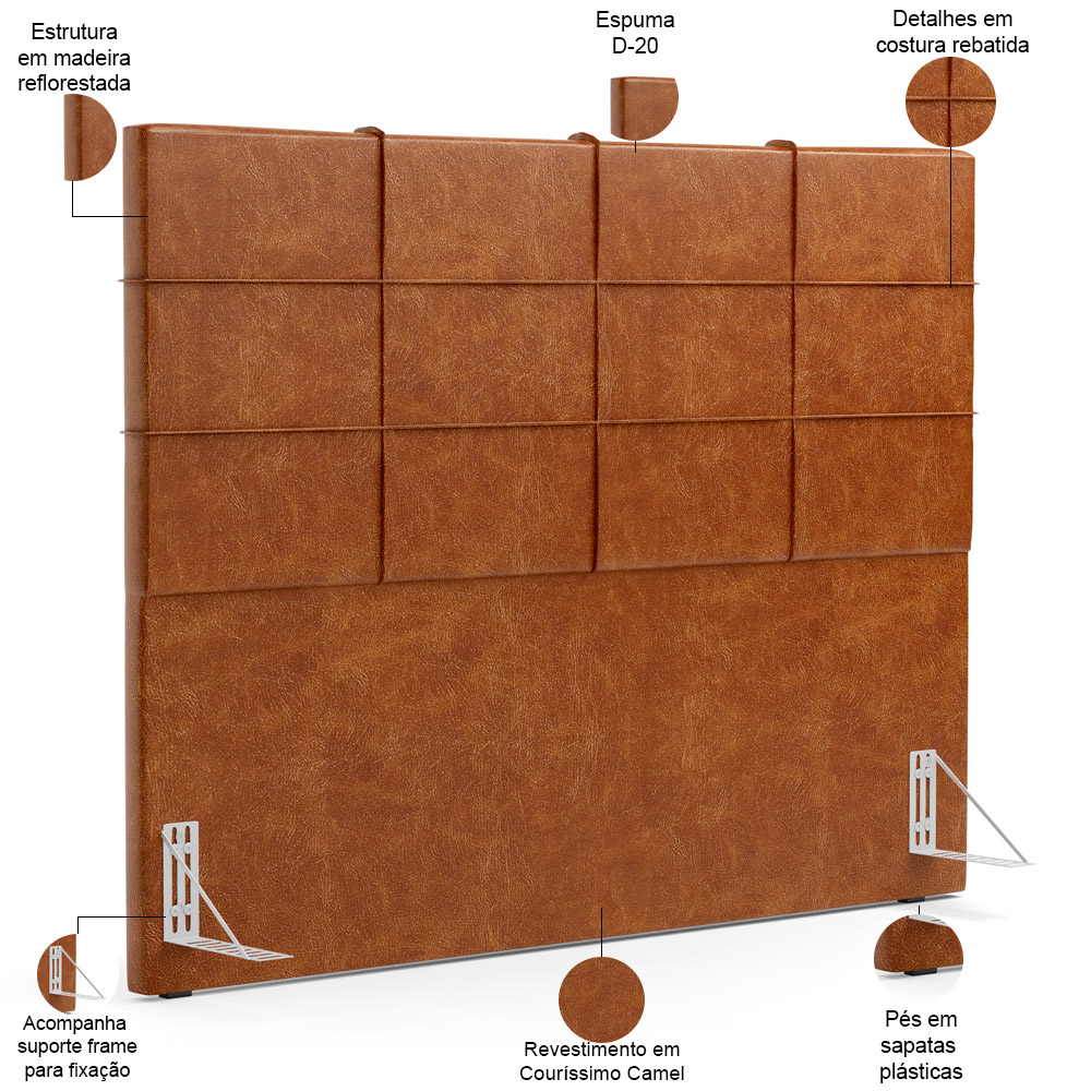 Kit Cabeceira Cama Box Queen 160cm com Calçadeira Roma W01 Couríssimo Camel - Lyam