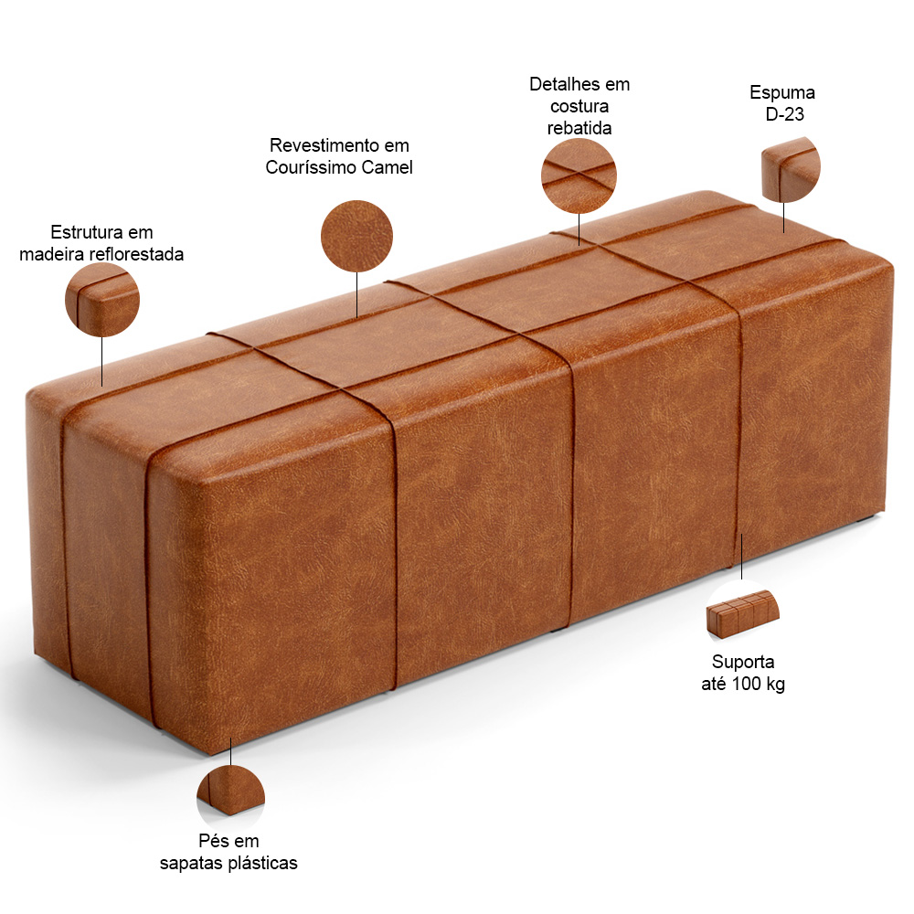 Kit Cabeceira Cama Box Queen 160cm com Calçadeira Roma W01 Couríssimo Camel - Lyam