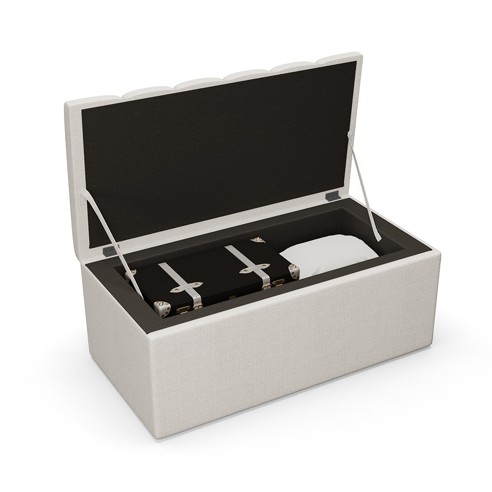 Kit Cabeceira Cama Box Solteiro 100cm Calçadeira Recamier Baú Dália W01 Linho Champagne - Lyam Decor