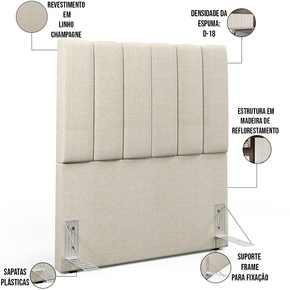 Kit Cabeceira Cama Box Solteiro 100cm Calçadeira Recamier Baú Dália W01 Linho Champagne - Lyam Decor
