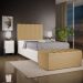 Kit Cabeceira Cama Box Solteiro 100cm Com Calçadeira Baú Dália W01 Linho Bege Escuro - Lyam Decor