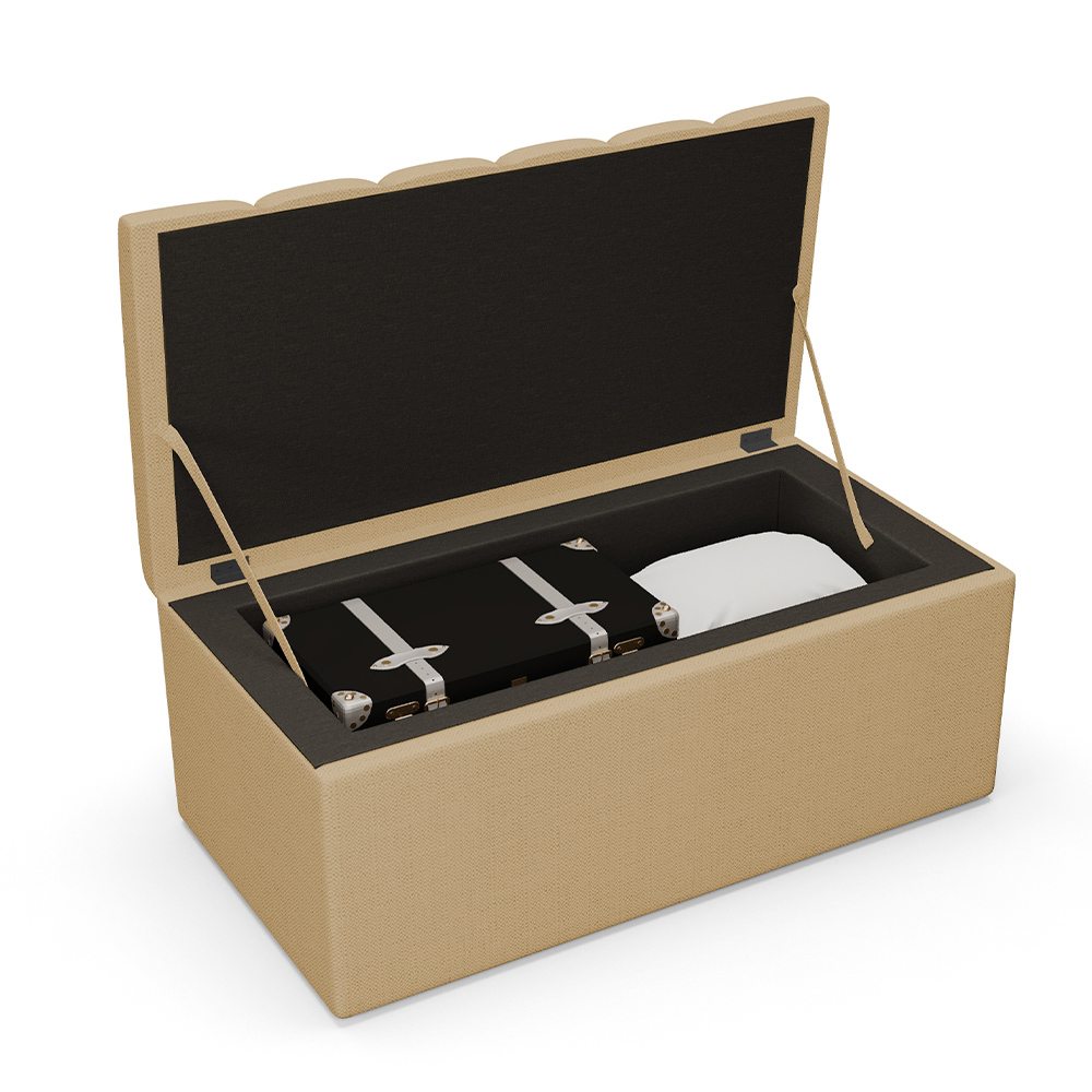 Kit Cabeceira Cama Box Solteiro 100cm Com Calçadeira Baú Dália W01 Linho Bege Escuro - Lyam Decor