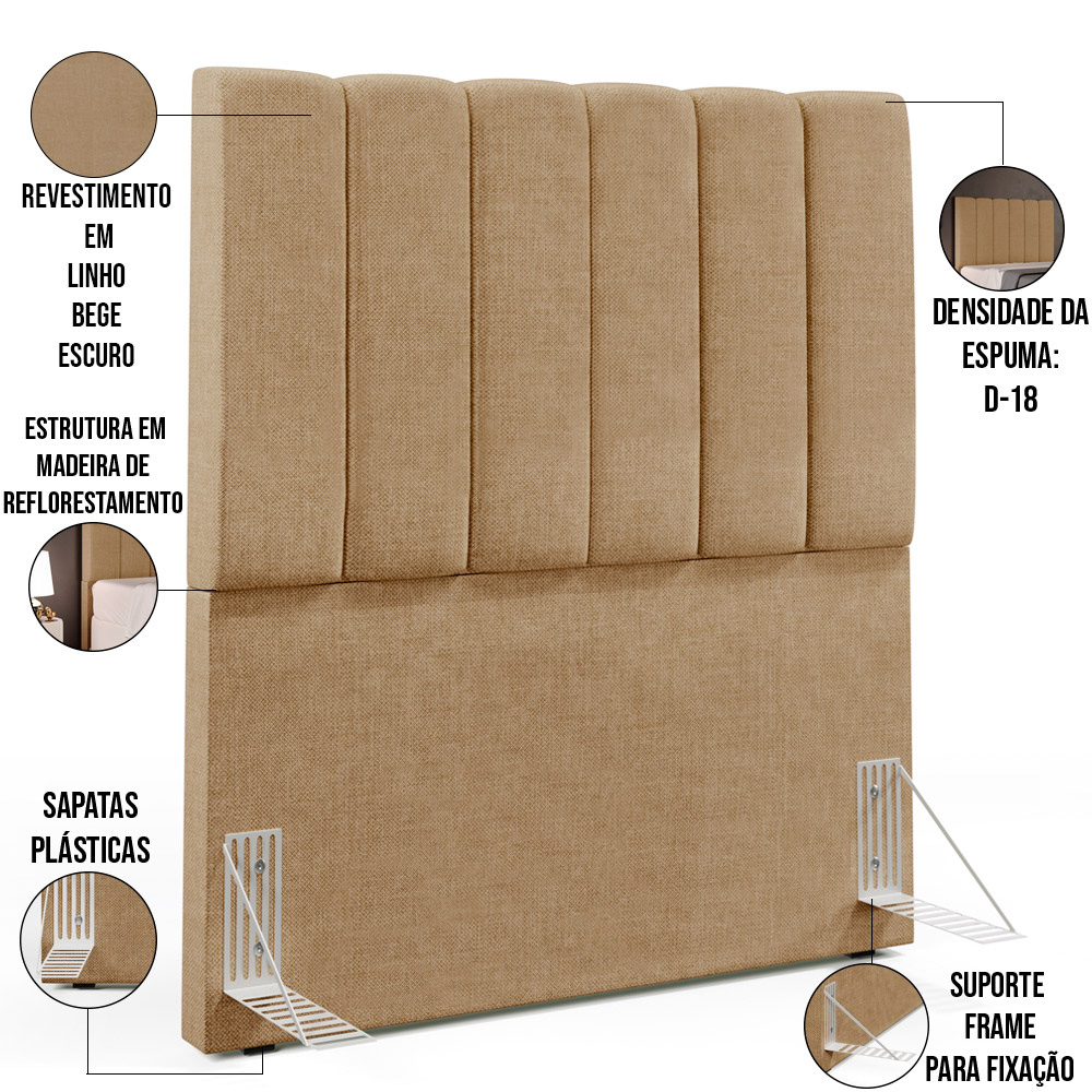 Kit Cabeceira Cama Box Solteiro 100cm Com Calçadeira Baú Dália W01 Linho Bege Escuro - Lyam Decor