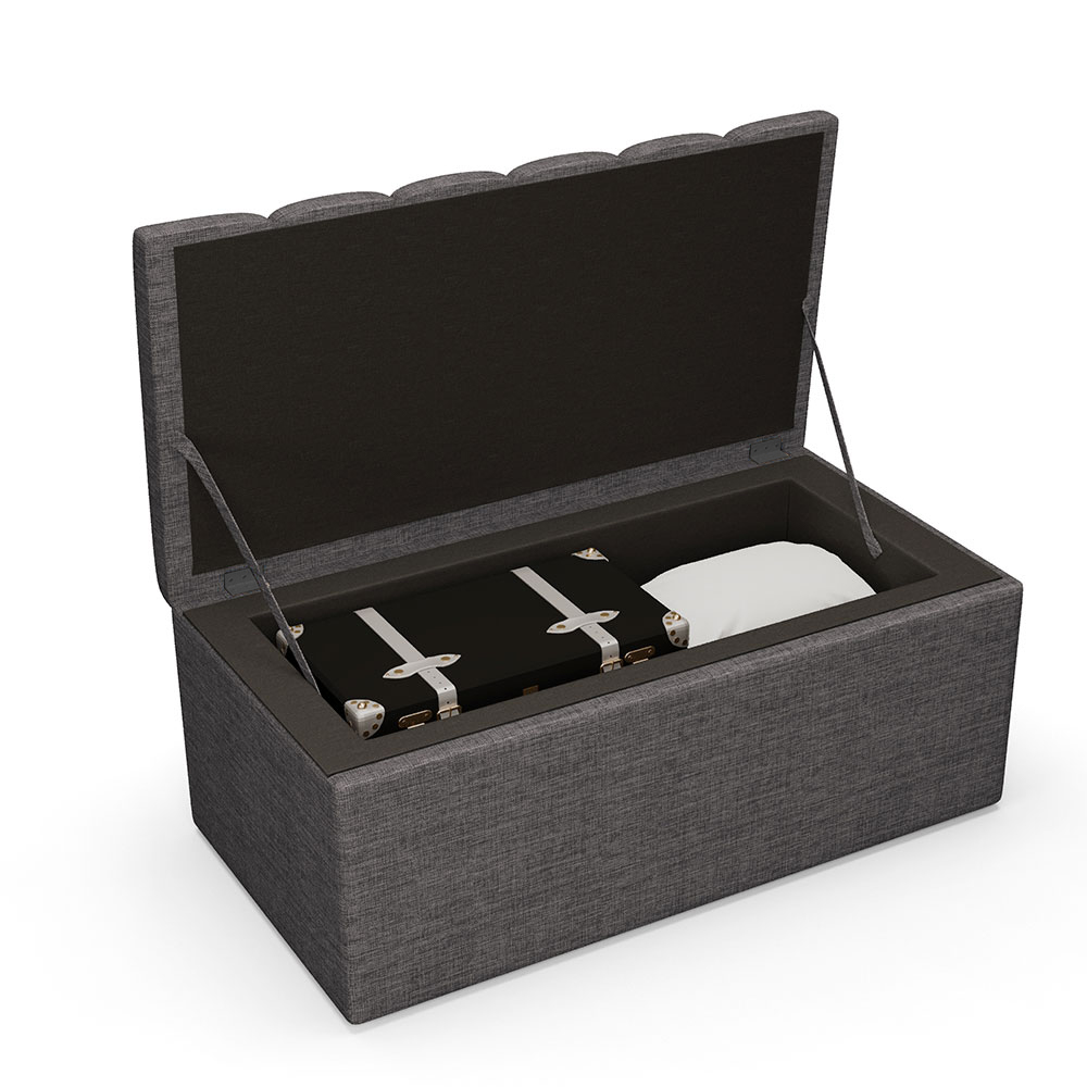 Kit Cabeceira Cama Box Solteiro 100cm Com Calçadeira Baú Dália W01 Linho Cinza Escuro - Lyam Decor