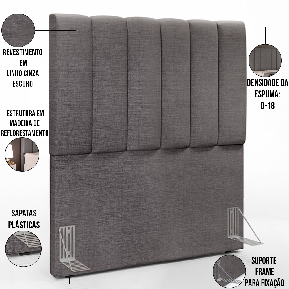 Kit Cabeceira Cama Box Solteiro 100cm Com Calçadeira Baú Dália W01 Linho Cinza Escuro - Lyam Decor