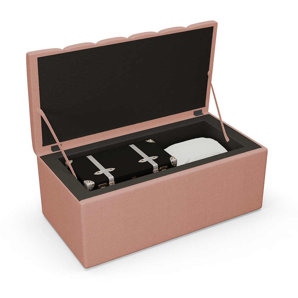 Kit Cabeceira Cama Box Solteiro 100cm Com Calçadeira Baú Dália W01 Linho Rosê - Lyam Decor