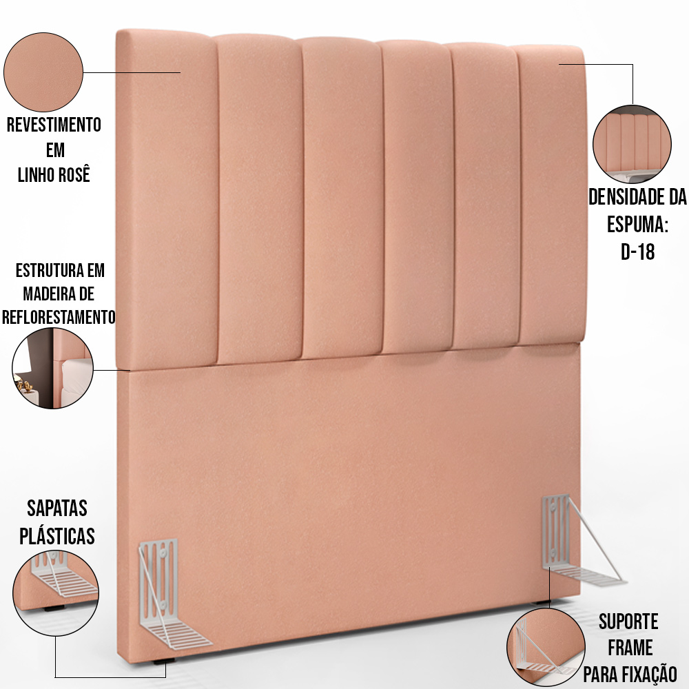 Kit Cabeceira Cama Box Solteiro 100cm Com Calçadeira Baú Dália W01 Linho Rosê - Lyam Decor