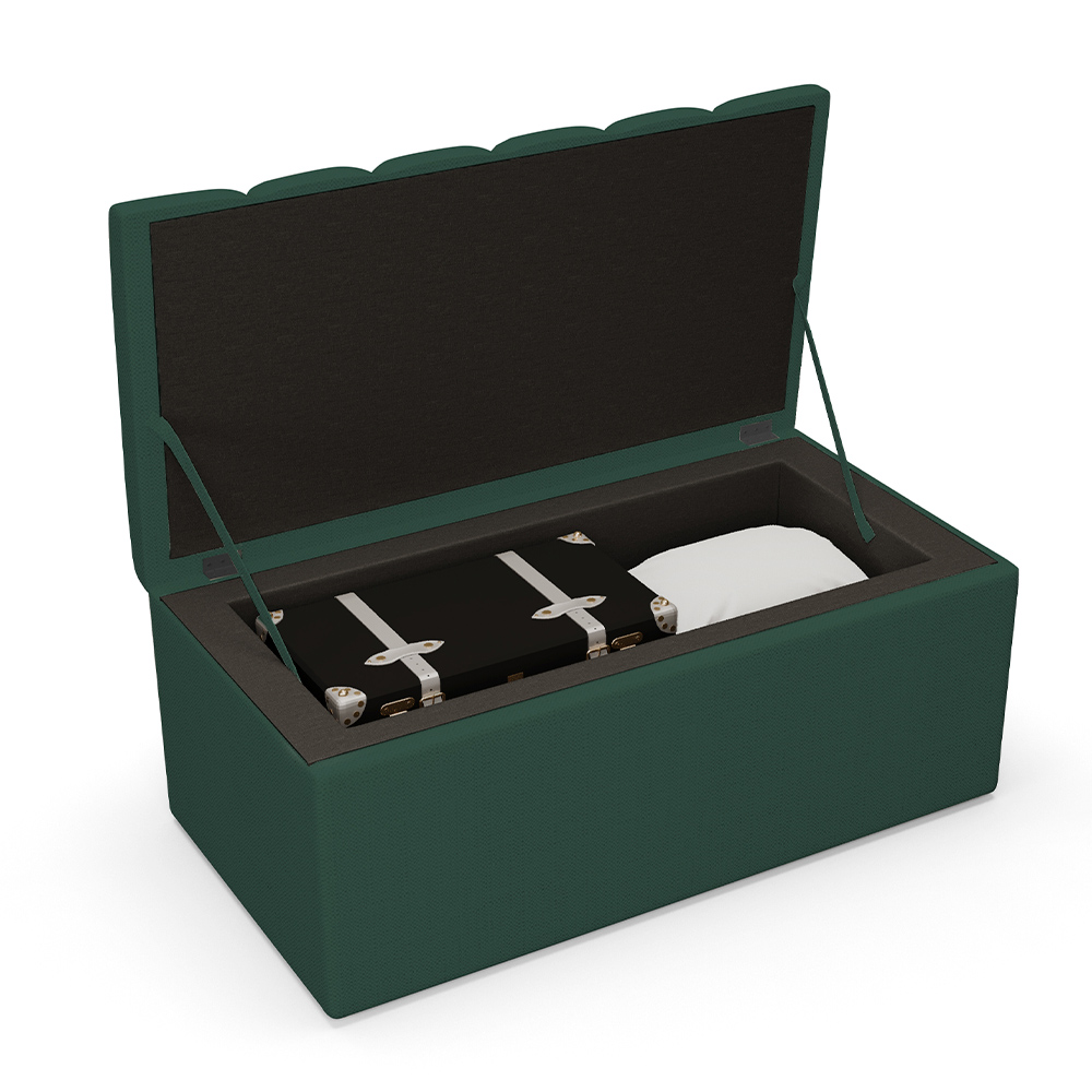 Kit Cabeceira Cama Box Solteiro 100cm Com Calçadeira Baú Dália W01 Linho Verde Musgo - Lyam Decor