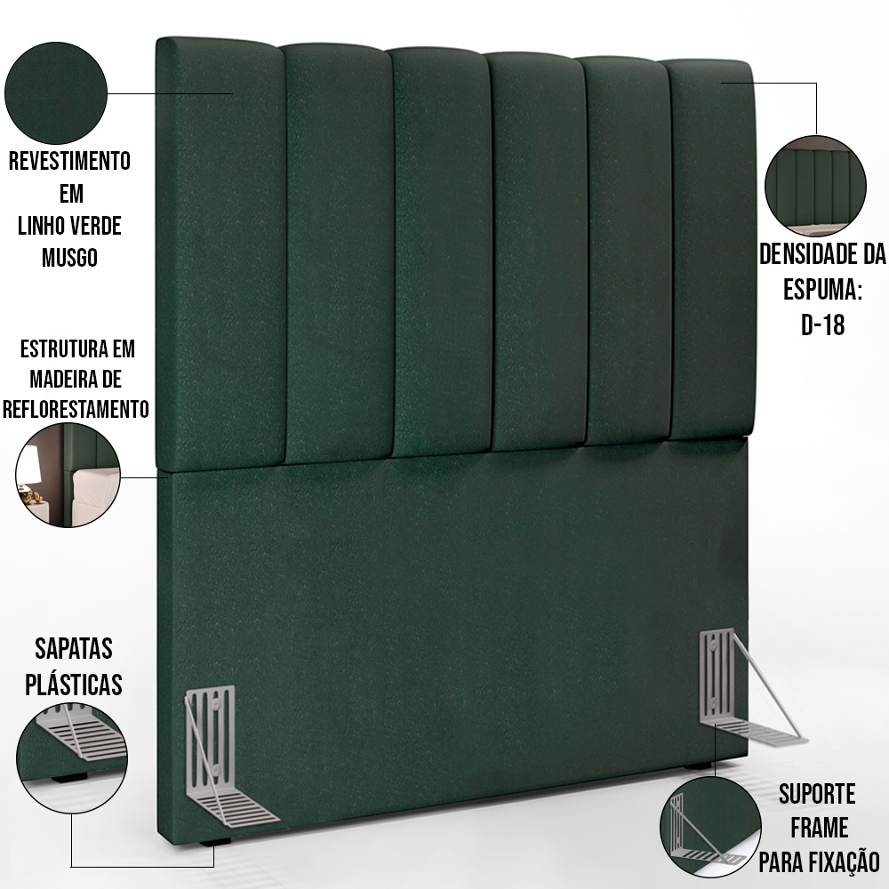 Kit Cabeceira Cama Box Solteiro 100cm Com Calçadeira Baú Dália W01 Linho Verde Musgo - Lyam Decor