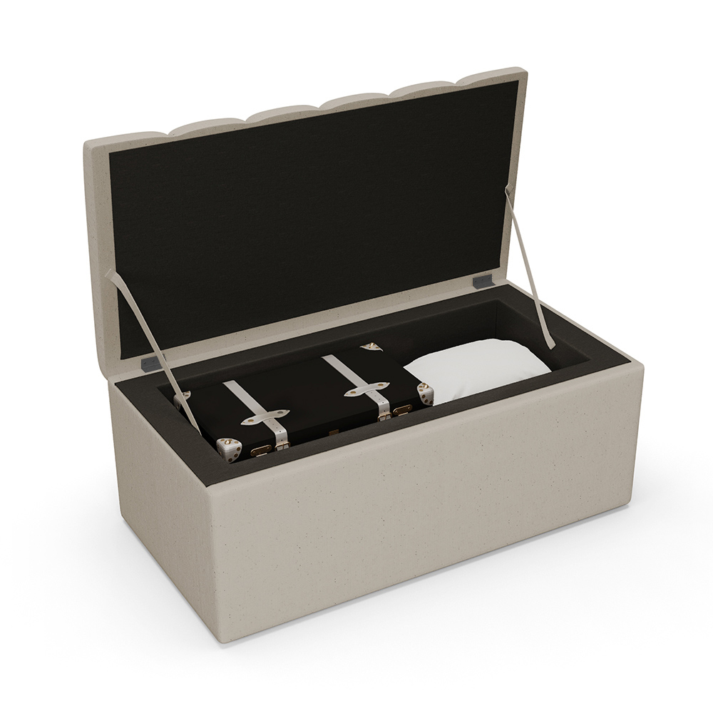 Kit Cabeceira Cama Box Solteiro 100cm Com Calçadeira Recamier Baú Dália W01 Linho Bege - Lyam Decor
