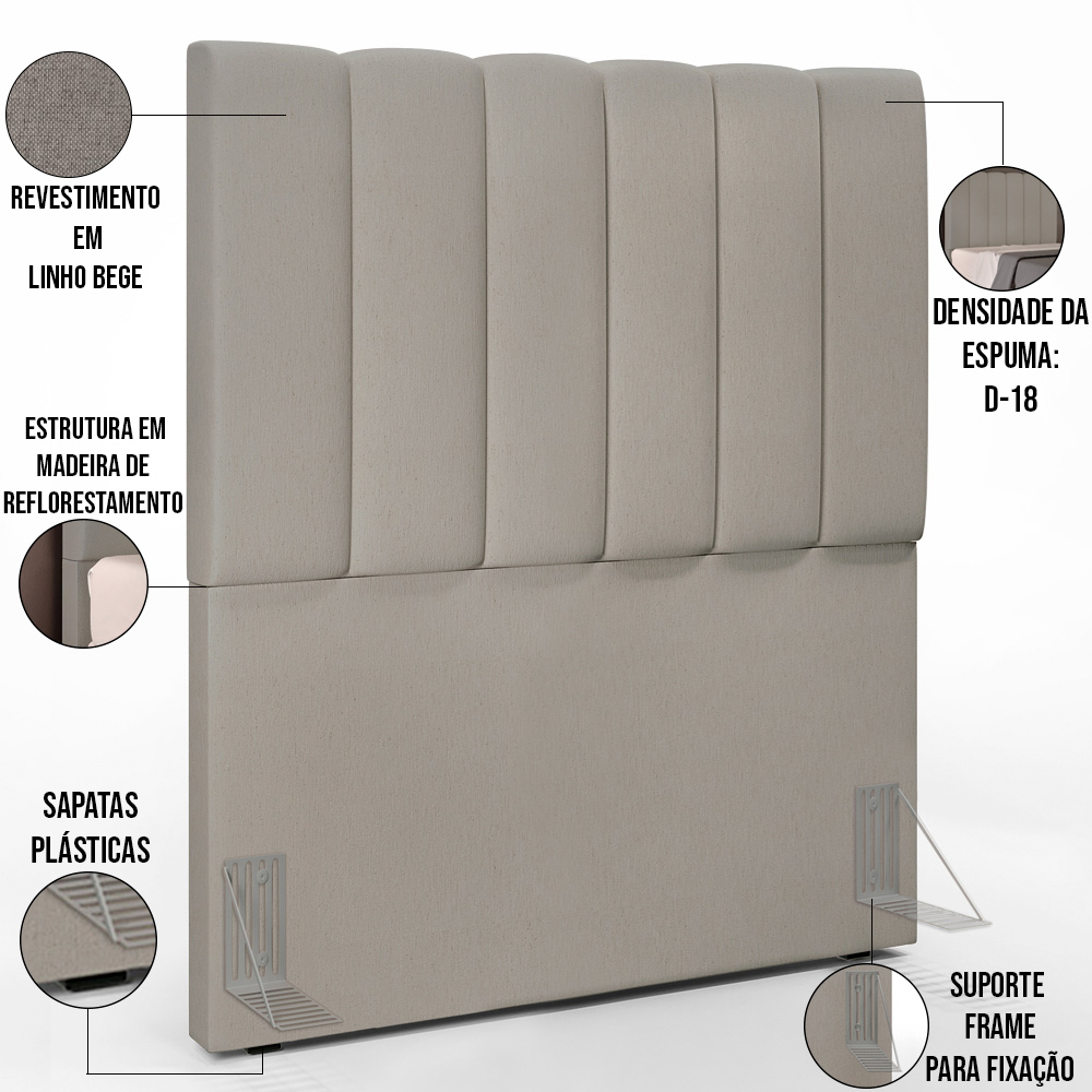 Kit Cabeceira Cama Box Solteiro 100cm Com Calçadeira Recamier Baú Dália W01 Linho Bege - Lyam Decor
