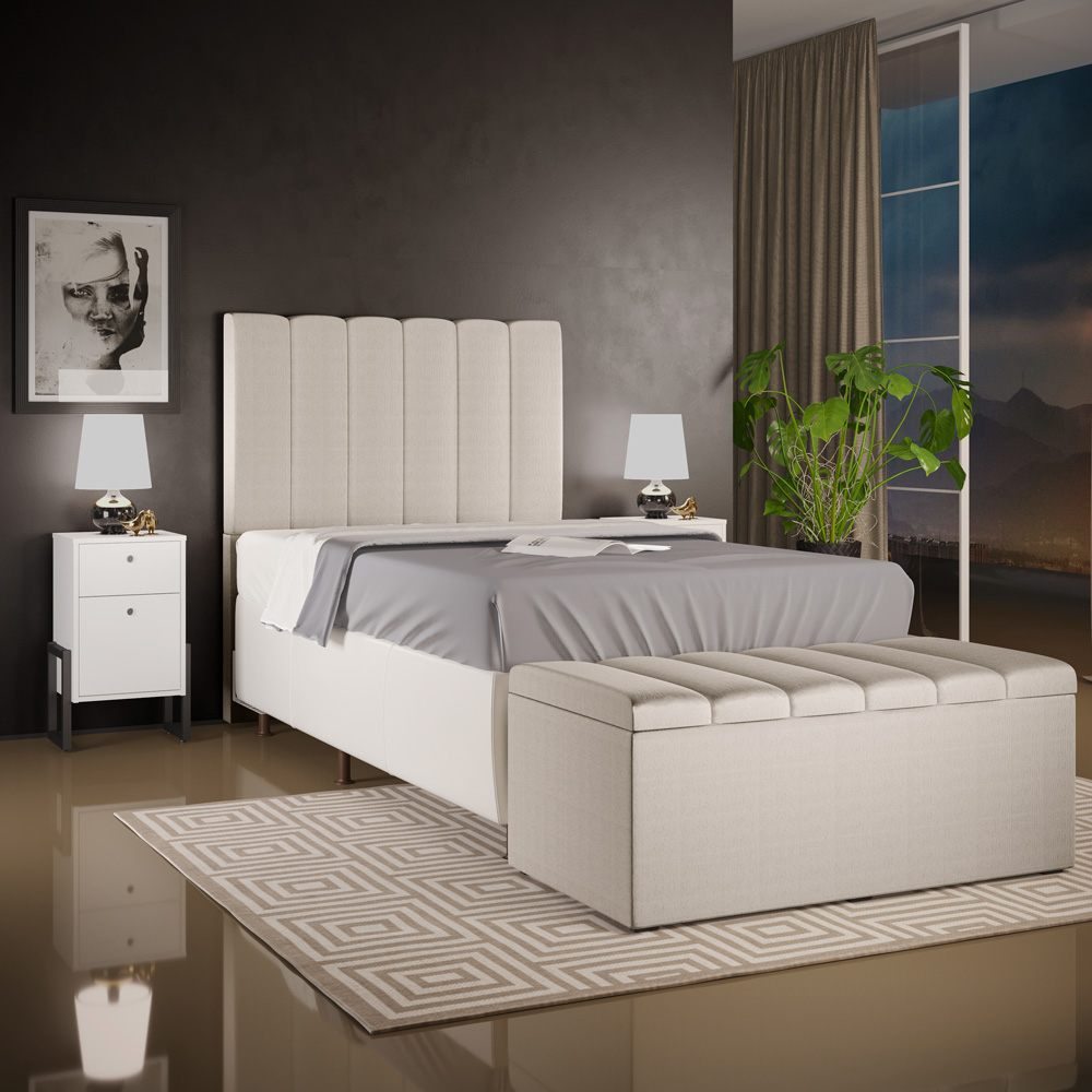 Kit Cabeceira Cama Box Solteiro 100cm Com Calçadeira Recamier Baú Dália W01 Linho Cru - Lyam Decor