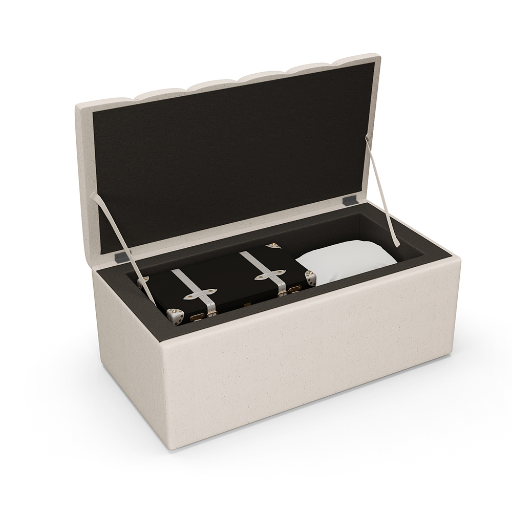 Kit Cabeceira Cama Box Solteiro 100cm Com Calçadeira Recamier Baú Dália W01 Linho Cru - Lyam Decor