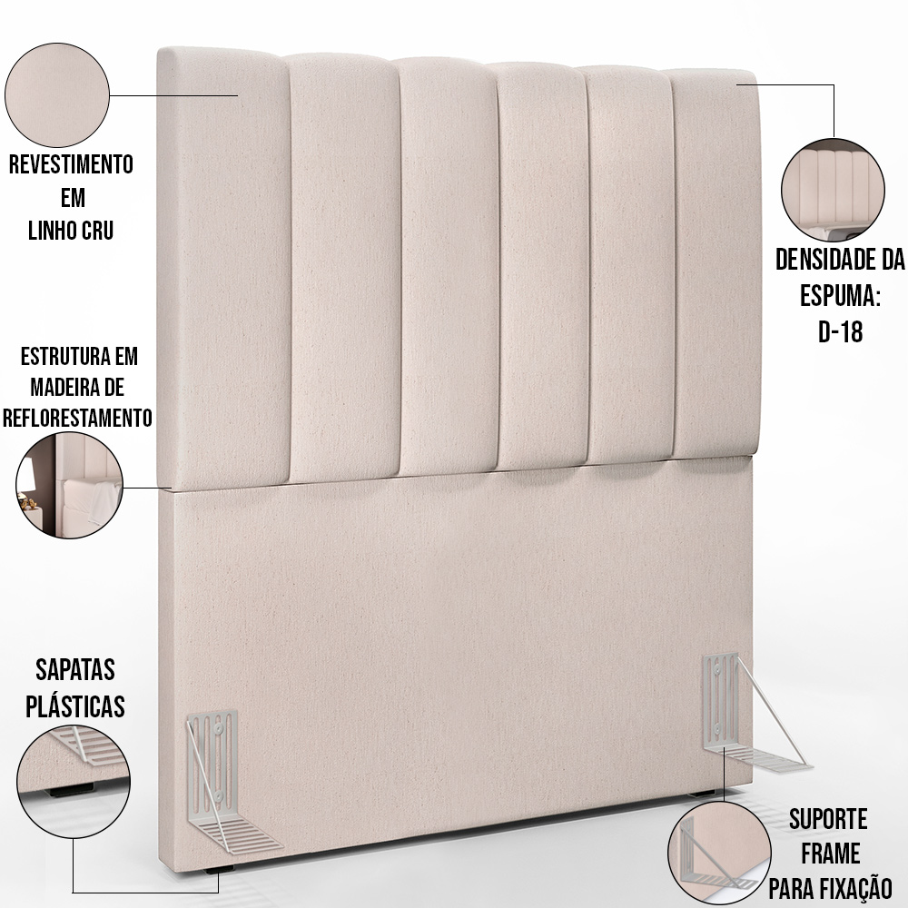 Kit Cabeceira Cama Box Solteiro 100cm Com Calçadeira Recamier Baú Dália W01 Linho Cru - Lyam Decor