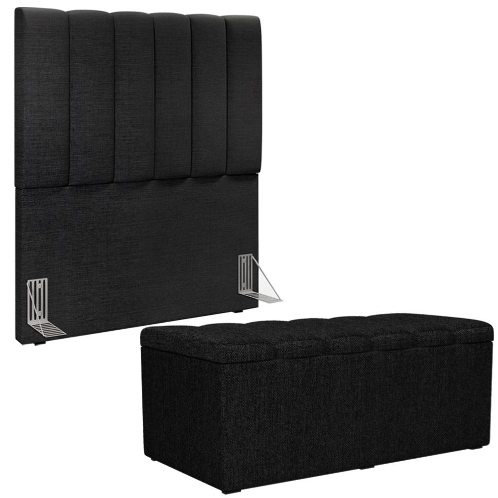 Kit Cabeceira Cama Box Solteiro 100cm e Calçadeira Recamier Baú Dália W01 Linho Chumbo - Lyam Decor