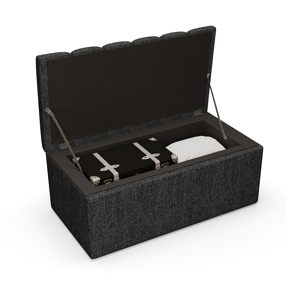 Kit Cabeceira Cama Box Solteiro 100cm e Calçadeira Recamier Baú Dália W01 Linho Chumbo - Lyam Decor