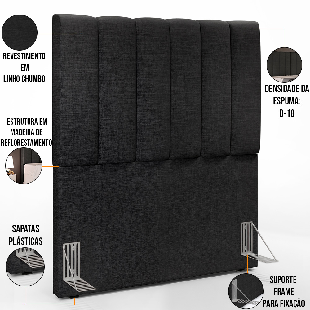 Kit Cabeceira Cama Box Solteiro 100cm e Calçadeira Recamier Baú Dália W01 Linho Chumbo - Lyam Decor