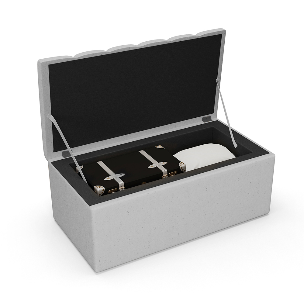 Kit Cabeceira Cama Box Solteiro 100cm e Calçadeira Recamier Baú Dália W01 Linho Cinza - Lyam Decor