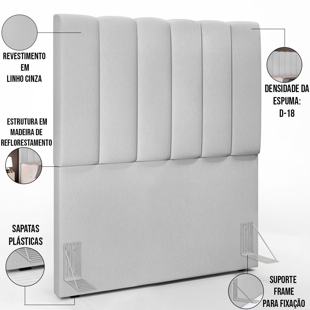 Kit Cabeceira Cama Box Solteiro 100cm e Calçadeira Recamier Baú Dália W01 Linho Cinza - Lyam Decor