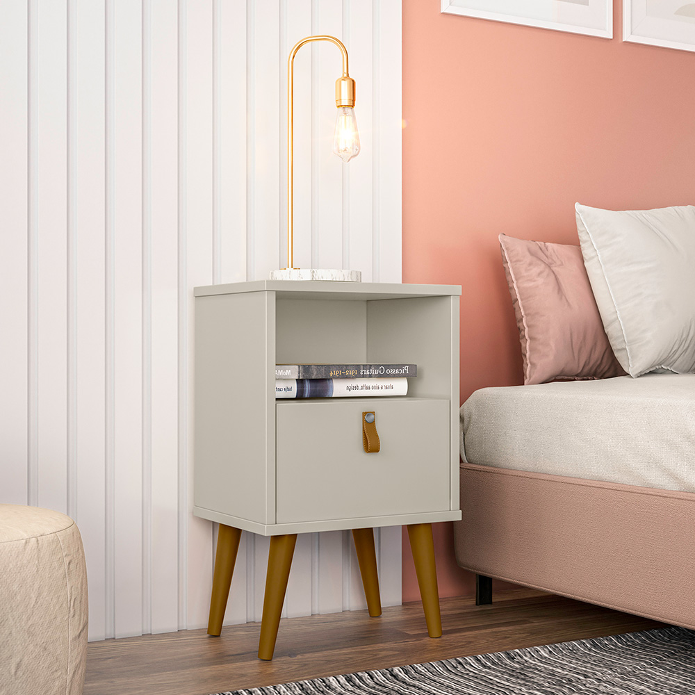 Kit Cabeceira Casal 240cm Celine Com Mesa De Cabeceira 01 Gaveta Loreta L05 Off White - Lyam Decor
