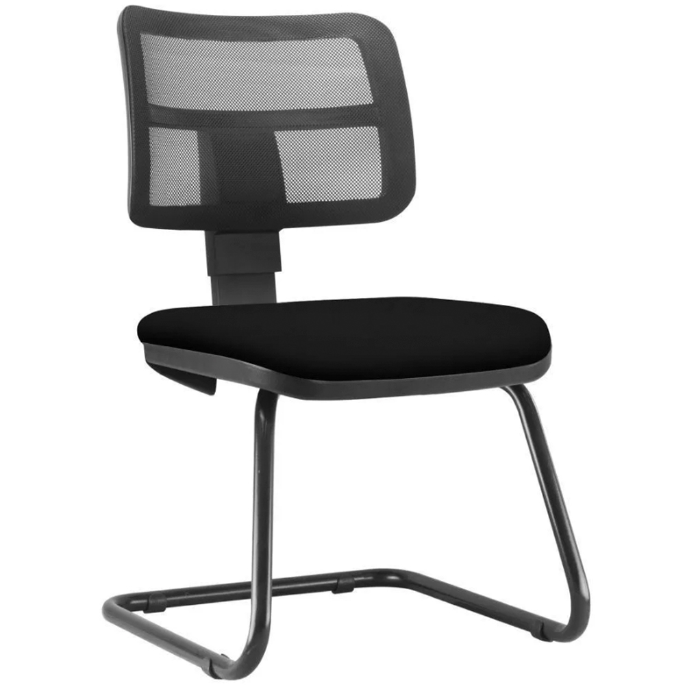 Kit Cadeira de Escritório Giratória e 02 Cadeiras Fixas Zip L02 Corino Preto - Lyam Decor