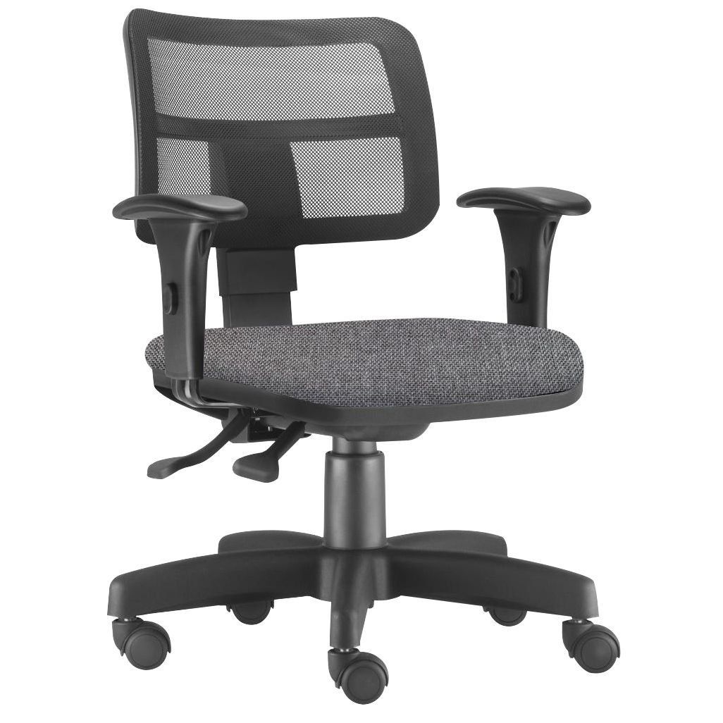 Kit Cadeira de Escritório Giratória e 02 Cadeiras Fixas Zip L02 Linho Cinza Escuro - Lyam Decor