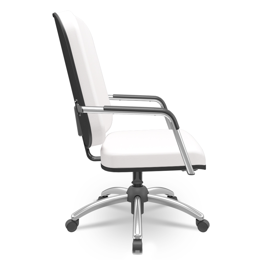 Kit Cadeira de Escritório Giratória e 2 Cadeiras Fixas Cromada Magno P03 Vinil Branco - Lyam Decor