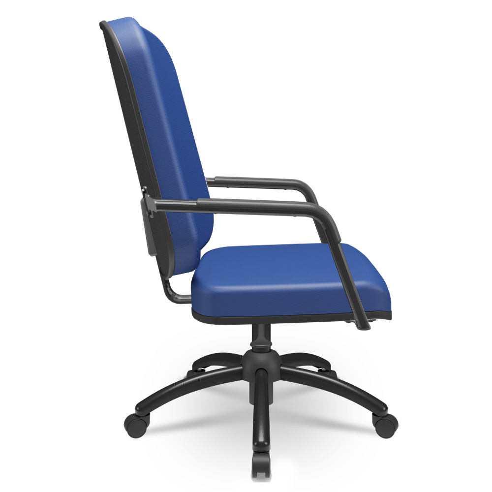 Kit Cadeira de Escritório Giratória e 2 Cadeiras Fixas Preta Magno P03 Vinil Azul - Lyam Decor