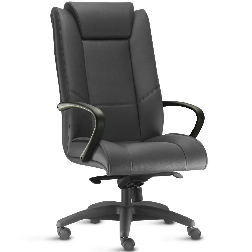 Kit Cadeira de Escritório Presidente com 02 Cadeiras Fixas New Onix F02 Couro Ecológico Preto - Lyam Decor
