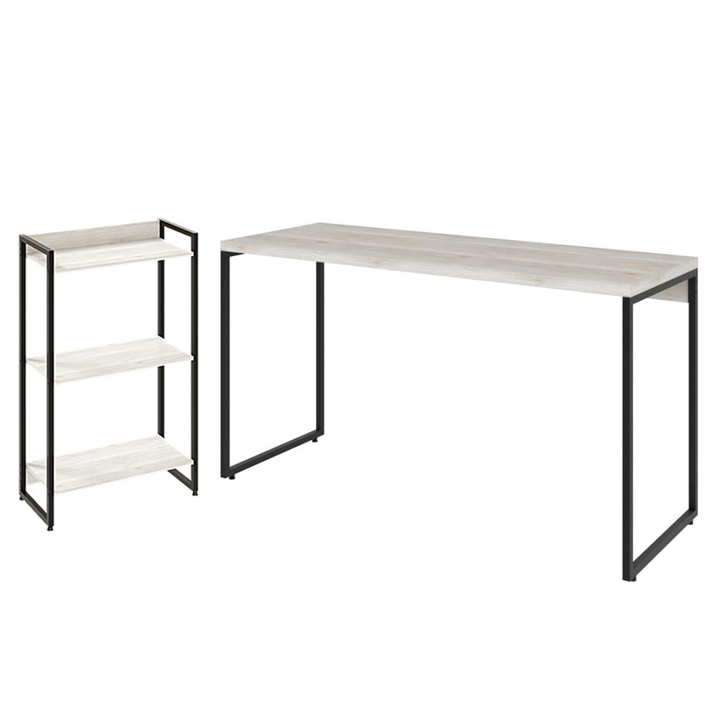 Kit Escritório Estante Areta 3 Prateleiras com Mesa Industrial Aspen 135cm C01 Snow - Lyam Decor