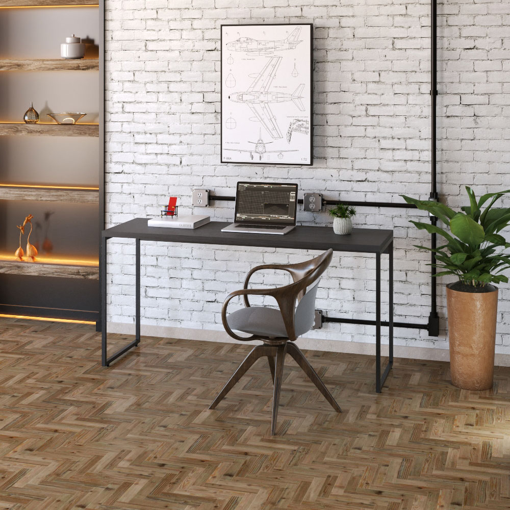 Kit Escritório Estante Areta 3 Prateleiras com Mesa Industrial Aspen 150cm C01 Onix - Lyam Decor