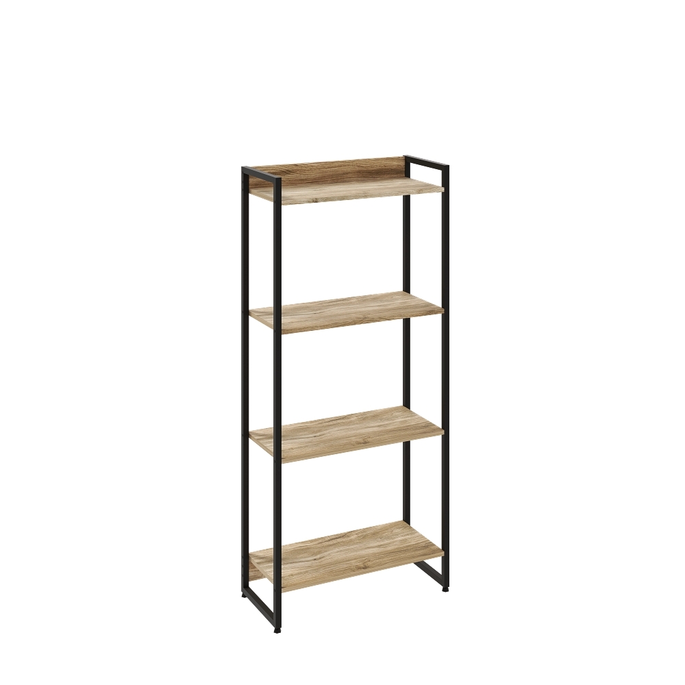 Kit Escritório Estante Areta 4 Prateleiras Mesa Industrial Aspen 120cm C01 Carvalho - Lyam Decor
