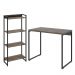 Kit Escritório Estante Areta 4 Prateleiras Mesa Industrial Aspen 90cm C01 Carvalho Dark - Lyam Decor