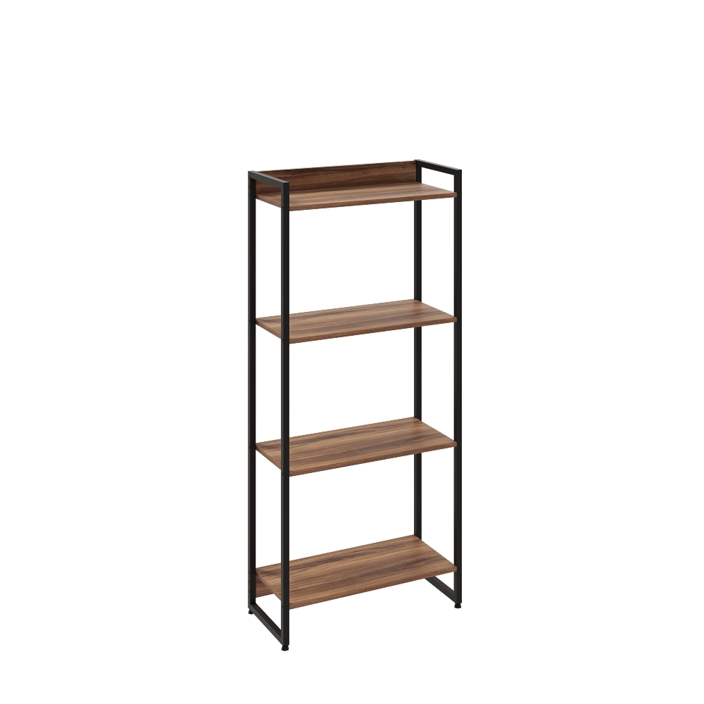 Kit Escritório Estante Areta 4 Prateleiras com Mesa Industrial Aspen 120cm C01 Nogal - Lyam Decor