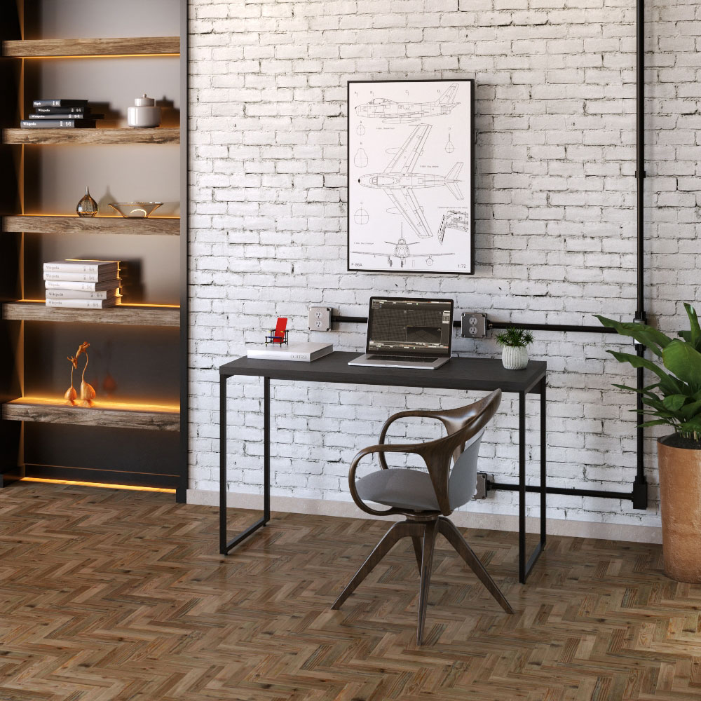 Kit Escritório Estante Areta 4 Prateleiras com Mesa Industrial Aspen 120cm C01 Onix - Lyam Decor